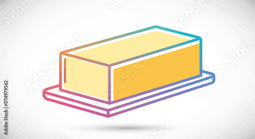 Colorful Isometric Illustration of a Yellow Butter Block on a Dish.