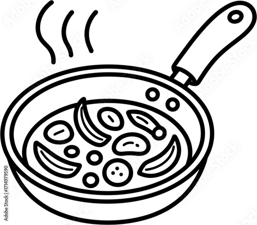 Cooking ingredients in frying pan illustration on white background