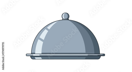 Shiny Silver Food Cloche with Tray Restaurant Serving Dish.