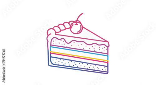Colorful Cake Slice with Cherry Decoration.