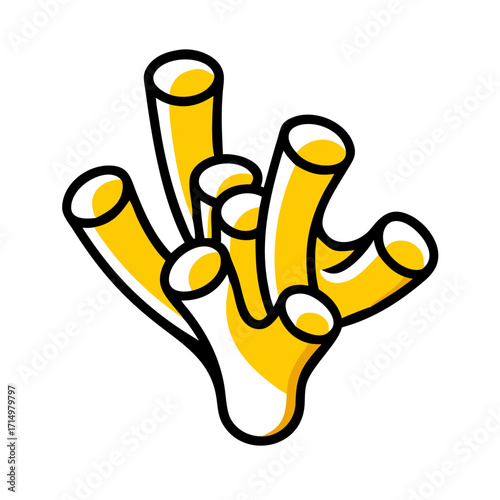 Illustration of a yellow and white coral formation with black outlines on a white background design view