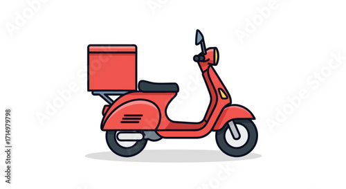 Red Delivery Scooter with Box for Fast Food or Package Transport.