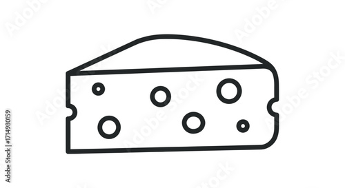 Simple Line Art Illustration of a Wedge of Cheese with Holes.