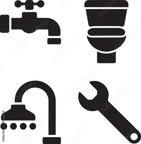 a set of stylish icons for a home improvement app, featuring common bathroom fixtures.