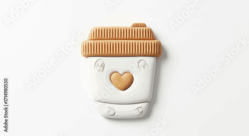 Adorable Beige and White Coffee Cup Shaped Polymer Clay Charm.