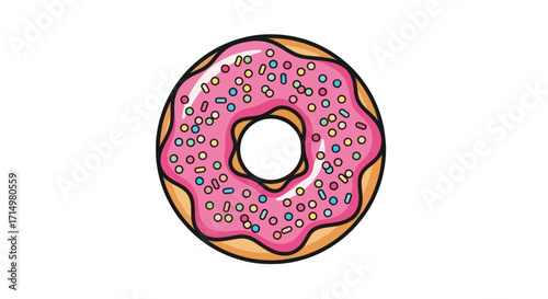Delicious Pink Frosted Donut with Colorful Sprinkles.