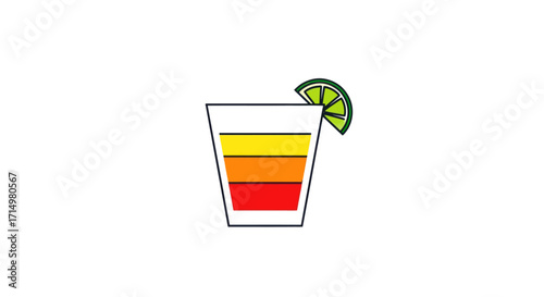 Layered Tequila Sunrise Cocktail in Glass with Lime.