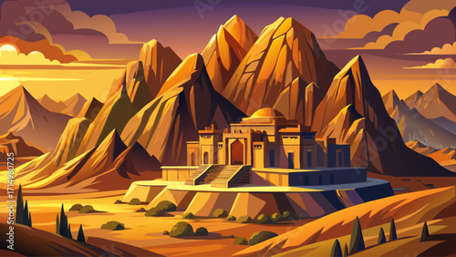Mount Sinai in Egypt, rugged rocky desert mountain, sacred biblical site, dramatic peaks and warm golden light