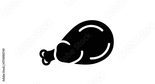 Simple Black Silhouette of Roasted Chicken Leg.
