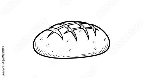 Loaf of Bread Sketch with Crisscross Pattern.