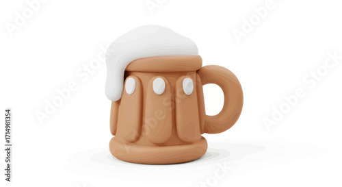 Cartoon-Style Beer Mug with Overflowing White Foam.