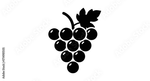 Simple black silhouette icon of a bunch of grapes with a single leaf and stem.