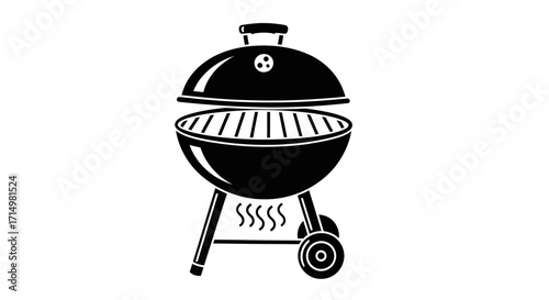 Black and White Vector Illustration of a Charcoal Grill.