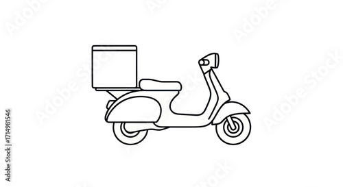 Classic delivery scooter with rear box line art illustration.