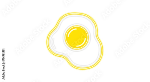 Cartoon Style Fried Egg with Bright Yellow Yolk and White Albumen.