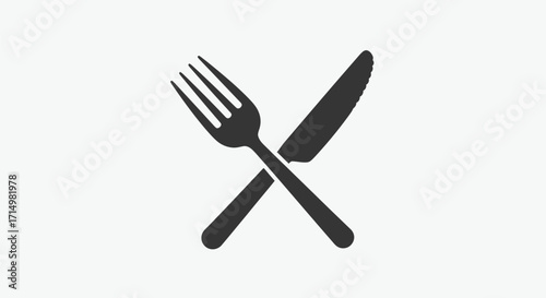 Crossed Silver Fork and Knife Icon Symbolizing Dining and Food.