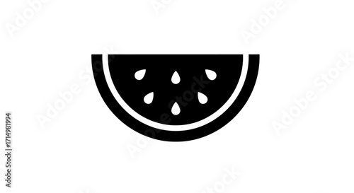 Black Silhouette Icon of a Fresh Watermelon Slice with Seeds.
