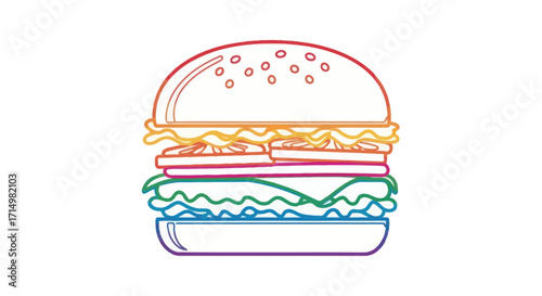 Colorful Outline Drawing of a Double Cheeseburger.
