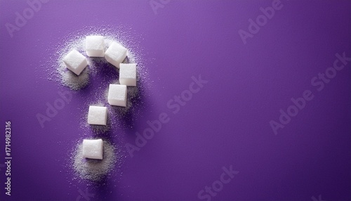 Lump Sugar Question On Purple Background With Copy Space