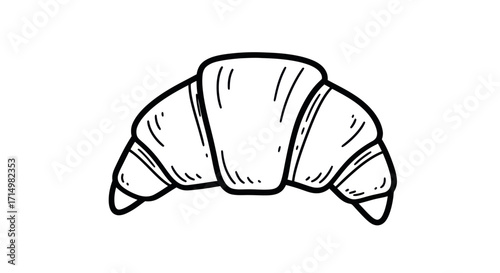 Hand-drawn Outline Sketch of a Delicious Croissant Pastry.