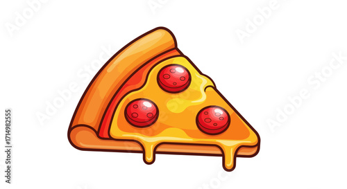 Delicious Cartoon Pizza Slice with Pepperoni and Melted Cheese.
