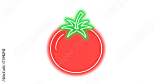 Vibrant Neon Tomato with Green Stem and Leafy Top.