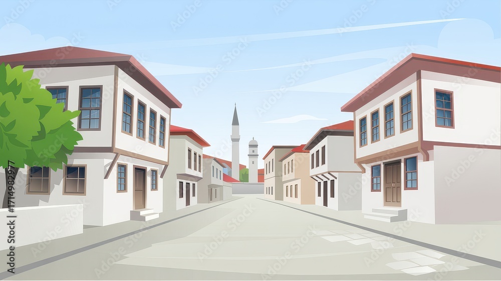 Obraz premium Traditional Turkish Street with Ottoman Houses 