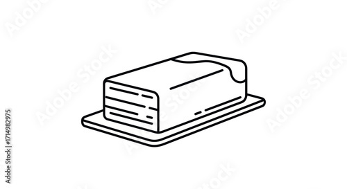 Minimalist line art icon of a stick of butter melting on a small dish.