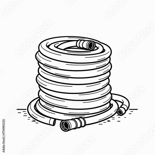 Garden hoses coiled in circular shape on white background  