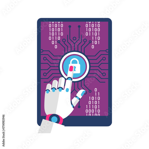 Cybersecurity, internet scams, cybercrime, a 3D robot symbolizing digital network technology, protection against computer virus attack risks, privacy data hacking, and AI  firewall
