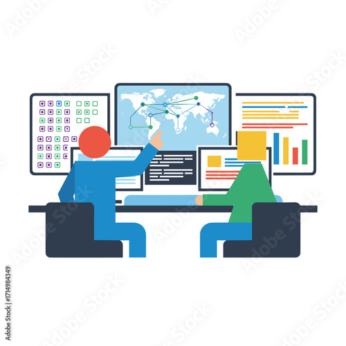 A cyber security team monitors digital threats in a government control room, while a group of experts handles hacking incidents, malware defense, and data breach prevention at a high‑tech agency