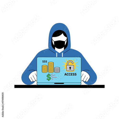 The Bitcoin and cryptocurrency cybersecurity concept is exemplified by a hacker behind an unsecured laptop