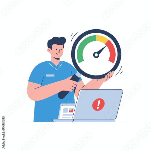 A doctor evaluates healthcare risk, applying predictive analytics and strategic planning to the medical field, ensuring safety, compliance, and informed future decision-making