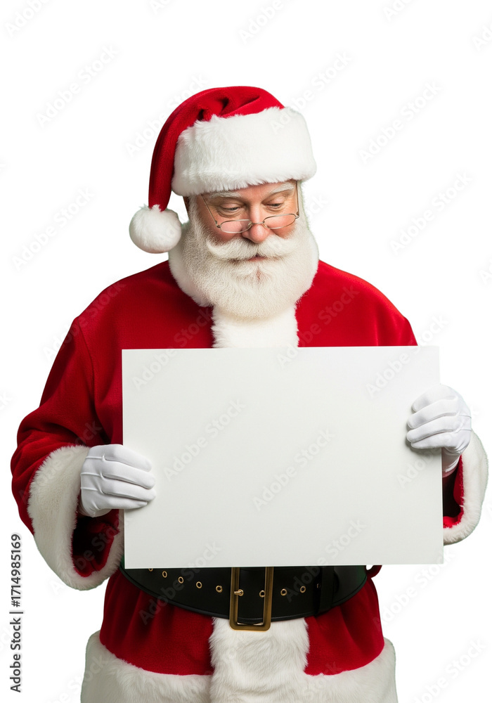 Naklejka premium Happy Santa Claus Holding Blank Sign Isolated On Transparent Background For Christmas Wishes