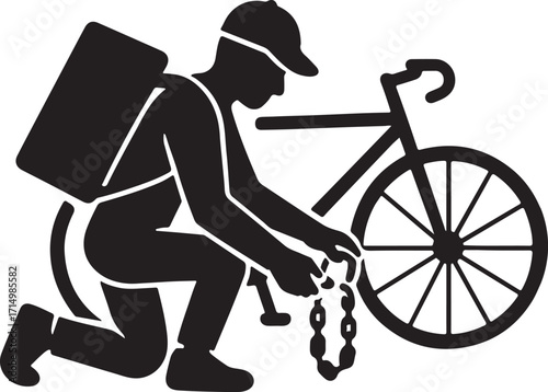 Courier Locking Bicycle Silhouette Vector Illustration for Urban Food and Package Delivery Service Artwork