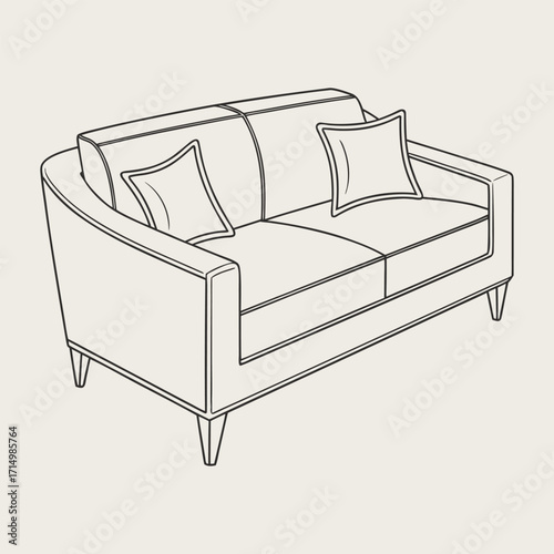 Elegant hand drawn sketch of a modern two seater sofa