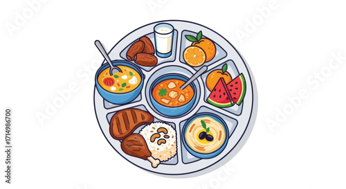 Balanced Meal on Divided Plate Illustration.