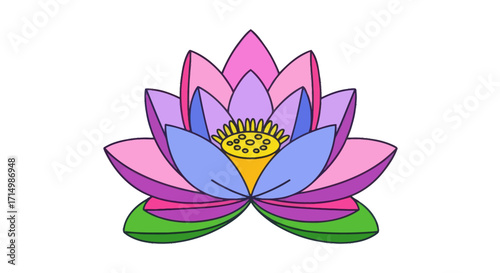 Vibrant Multi-Colored Lotus Flower Illustration with Detailed Petals.