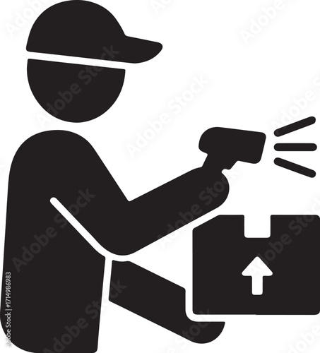 Courier Scanning Package with Handheld Device Silhouette Vector Illustration for Logistic and Delivery Service Artwork