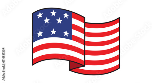 Waving American flag with thirteen stars and stripes patriotic symbol.