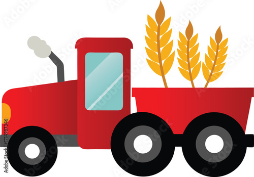autumn tractor vector icon for wheat harvest concept