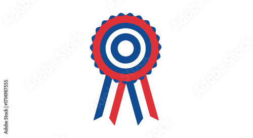 Red White and Blue Circular Ribbon Award with Hanging Tails.
