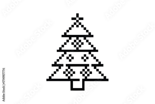 Black pixelated Christmas tree stands out with its retro and minimalist artistic style