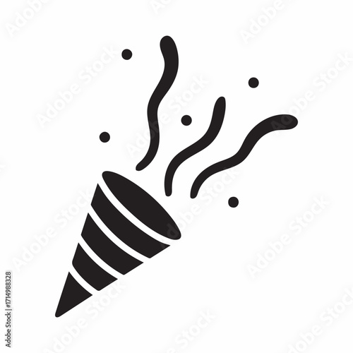 Celebrate festive confetti popper exploding with streamers and dots for joyful party events and happy occasions simple iconography