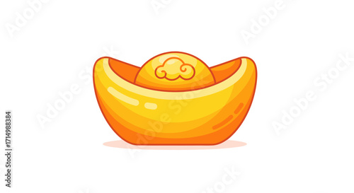 Cartoon Golden Ingot with Cloud Design for Lunar New Year Celebrations.