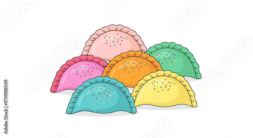 Colorful Variety of Pierogi or Similar Stuffed Pastries.