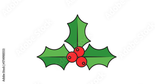 Simple Cartoon Illustration of Christmas Holly Sprig.