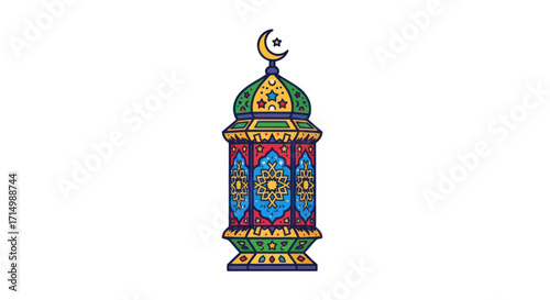 Ornate Islamic Lantern with Crescent Moon Finial.