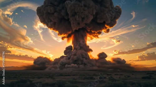 Mushroom Cloud Atomic Bomb Explosion Devastation.