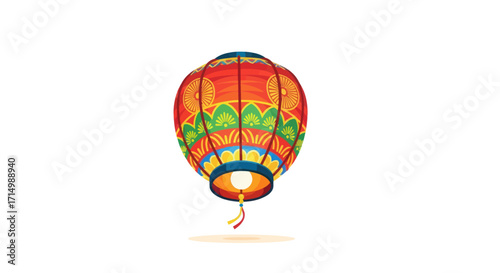 Vibrant Traditional Asian Paper Lantern with Intricate Patterns.